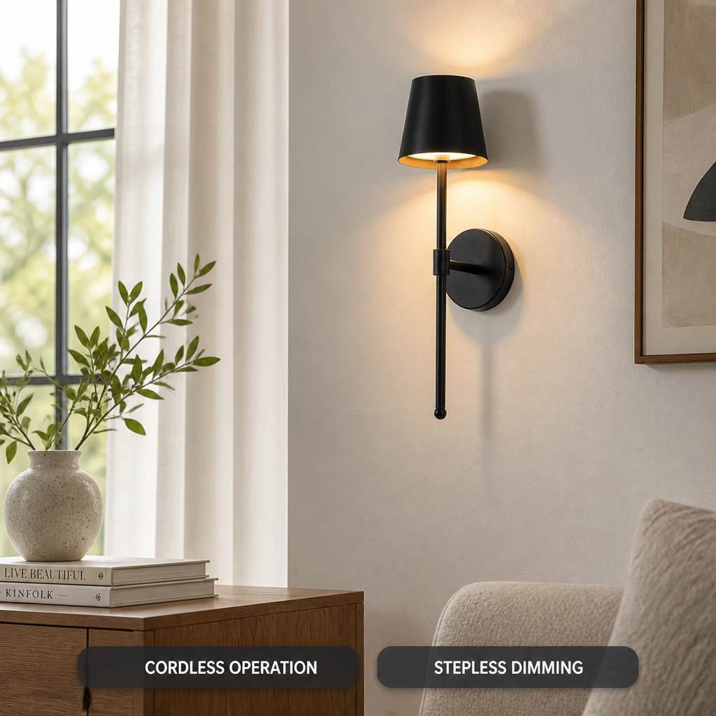Set of 2 Modern Black LED Semi-Recessed Wall Sconces