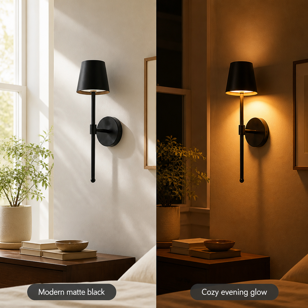 Set of 2 Modern Black LED Semi-Recessed Wall Sconces