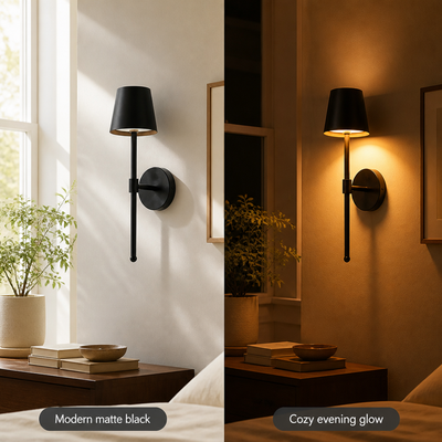 Set of 2 Modern Black LED Semi-Recessed Wall Sconces