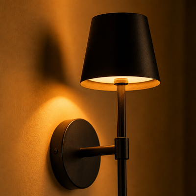 Set of 2 Modern Black LED Semi-Recessed Wall Sconces