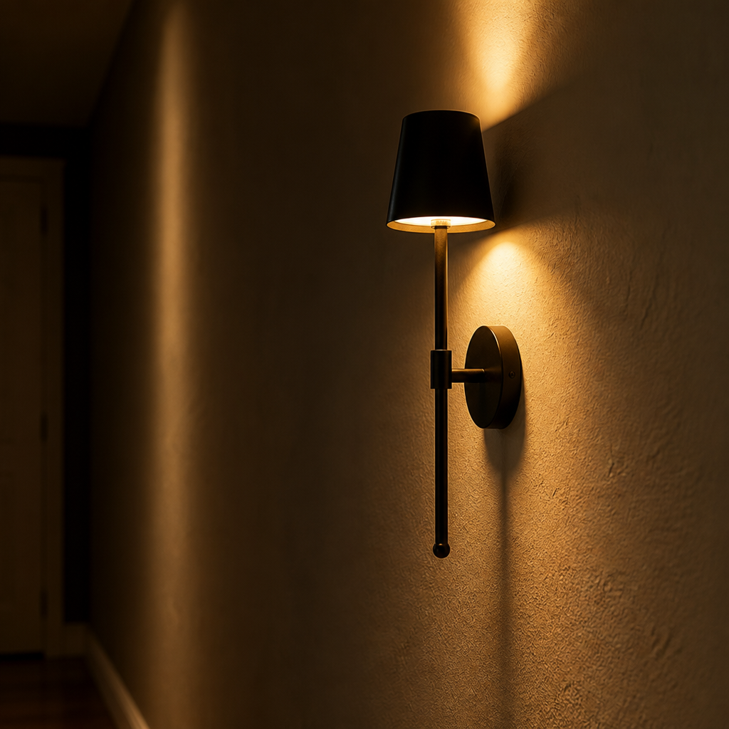Set of 2 Modern Black LED Semi-Recessed Wall Sconces