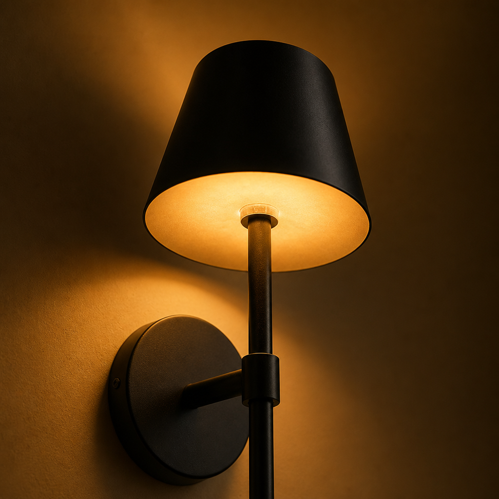 Set of 2 Modern Black LED Semi-Recessed Wall Sconces