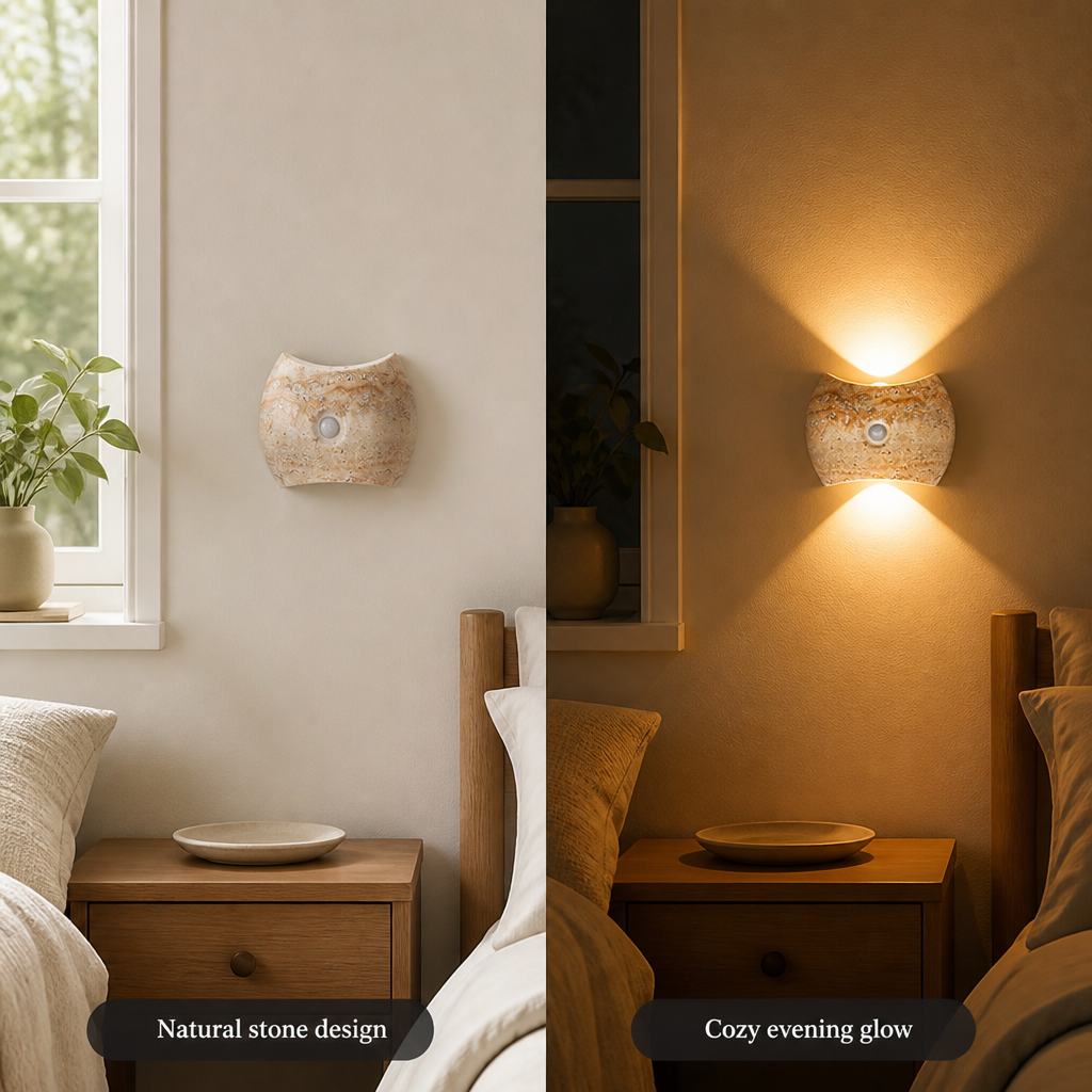Set of 2 Modern Stone LED Magnetic Night Lights