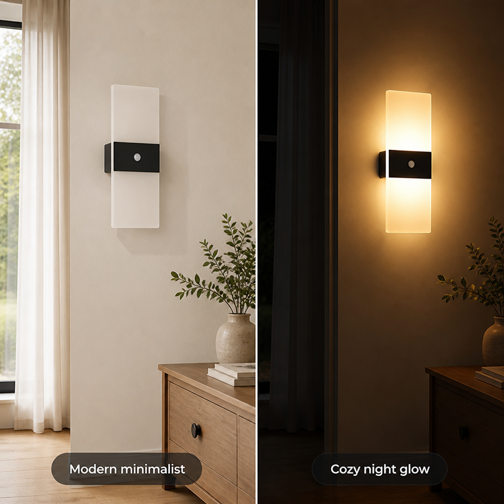 Set of 2 Modern White LED Motion Sensor Night Lights