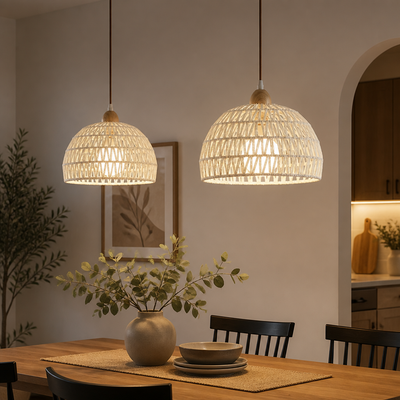 Set of 2 Natural Rattan Lotus-Leaf Pendant Lights