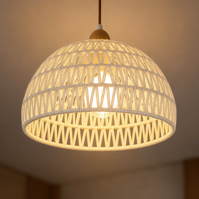 Set of 2 Natural Rattan Lotus-Leaf Pendant Lights