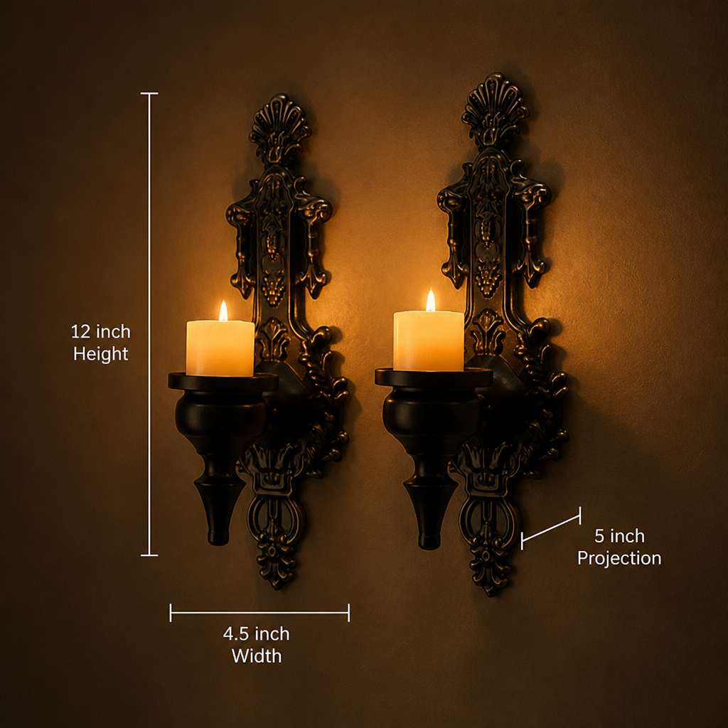 Set of 2 Vintage Iron Embossed Wall Sconces