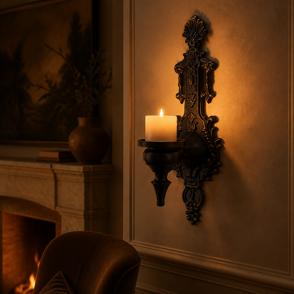 Set of 2 Vintage Iron Embossed Wall Sconces