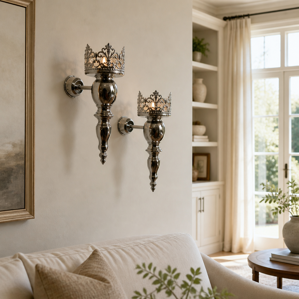 Set of 2 Vintage Wrought Iron Wall Sconces