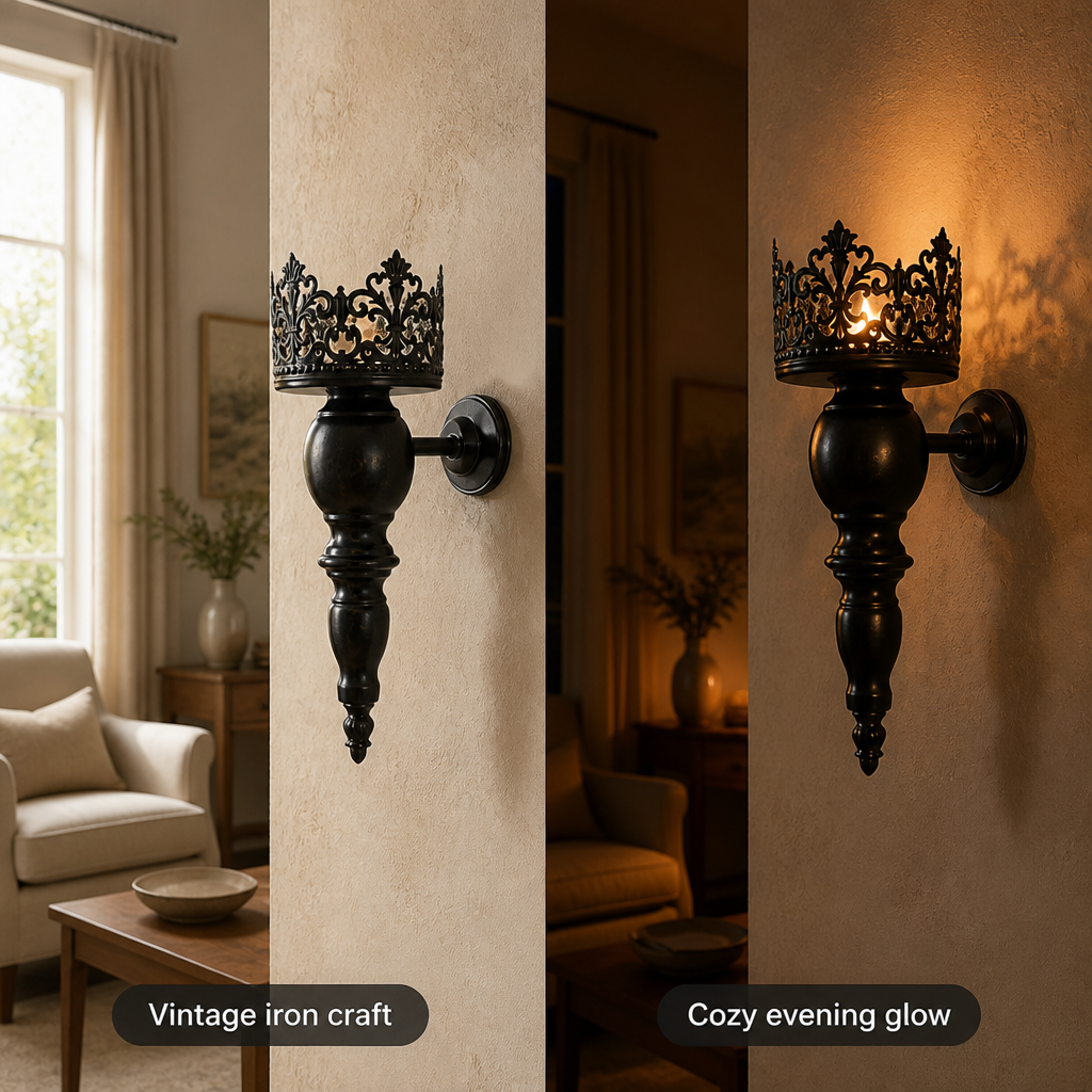 Set of 2 Vintage Wrought Iron Wall Sconces