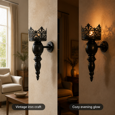 Set of 2 Vintage Wrought Iron Wall Sconces