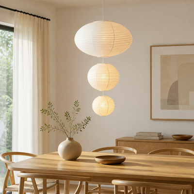 Set of 3 Japanese Rice Paper 3-Tier Pendant Lights