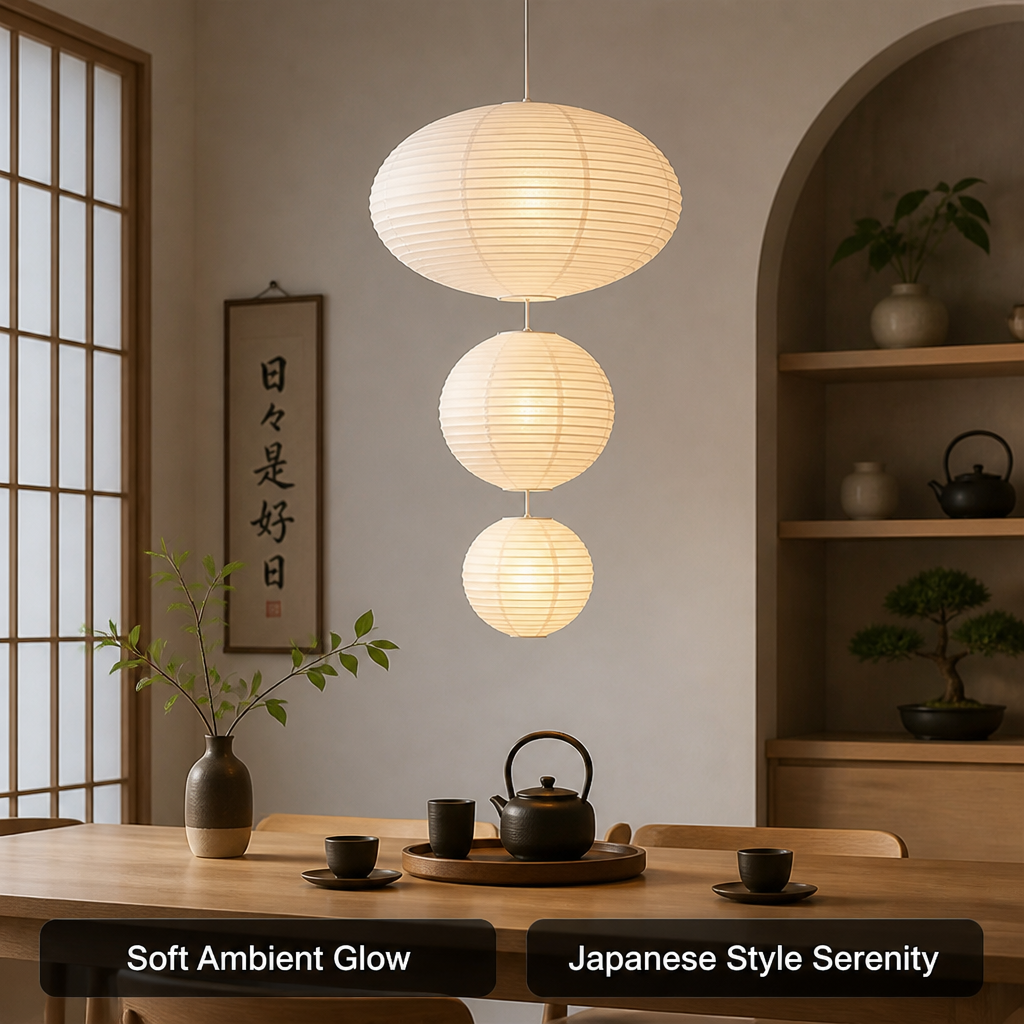 Set of 3 Japanese Rice Paper 3-Tier Pendant Lights