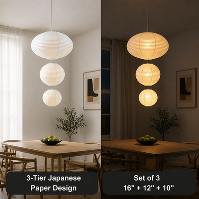 Set of 3 Japanese Rice Paper 3-Tier Pendant Lights