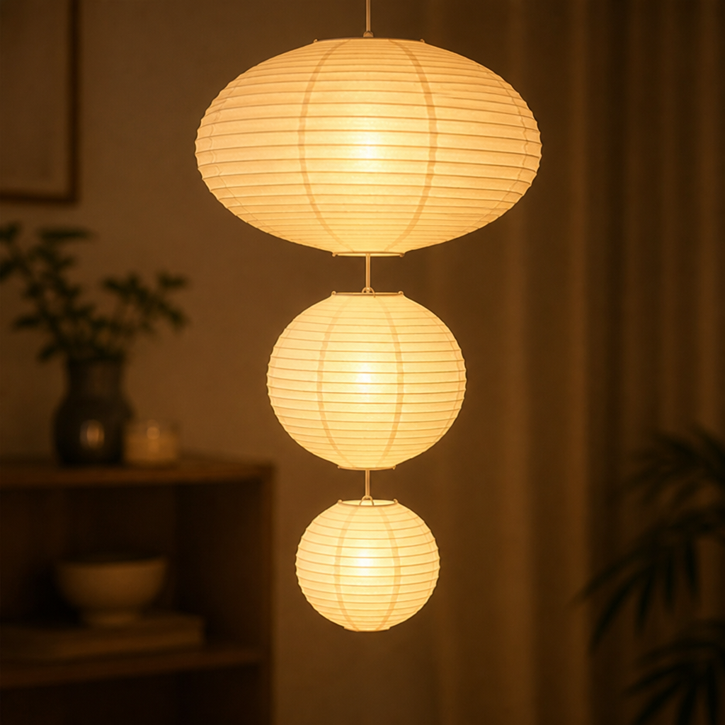 Set of 3 Japanese Rice Paper 3-Tier Pendant Lights