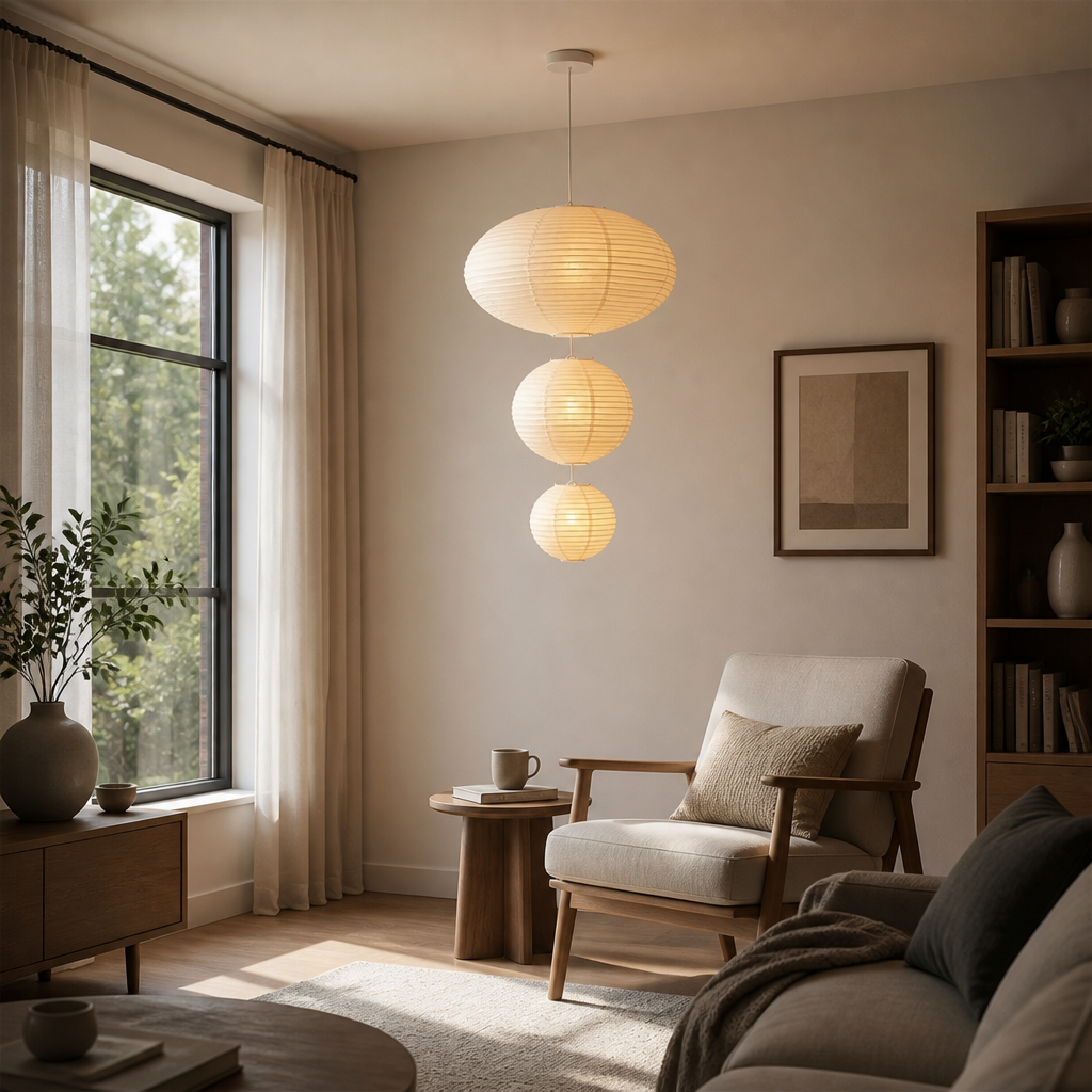 Set of 3 Japanese Rice Paper 3-Tier Pendant Lights