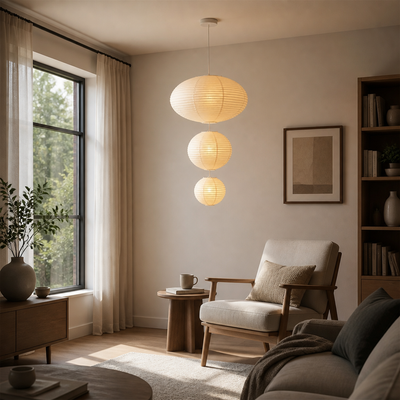 Set of 3 Japanese Rice Paper 3-Tier Pendant Lights
