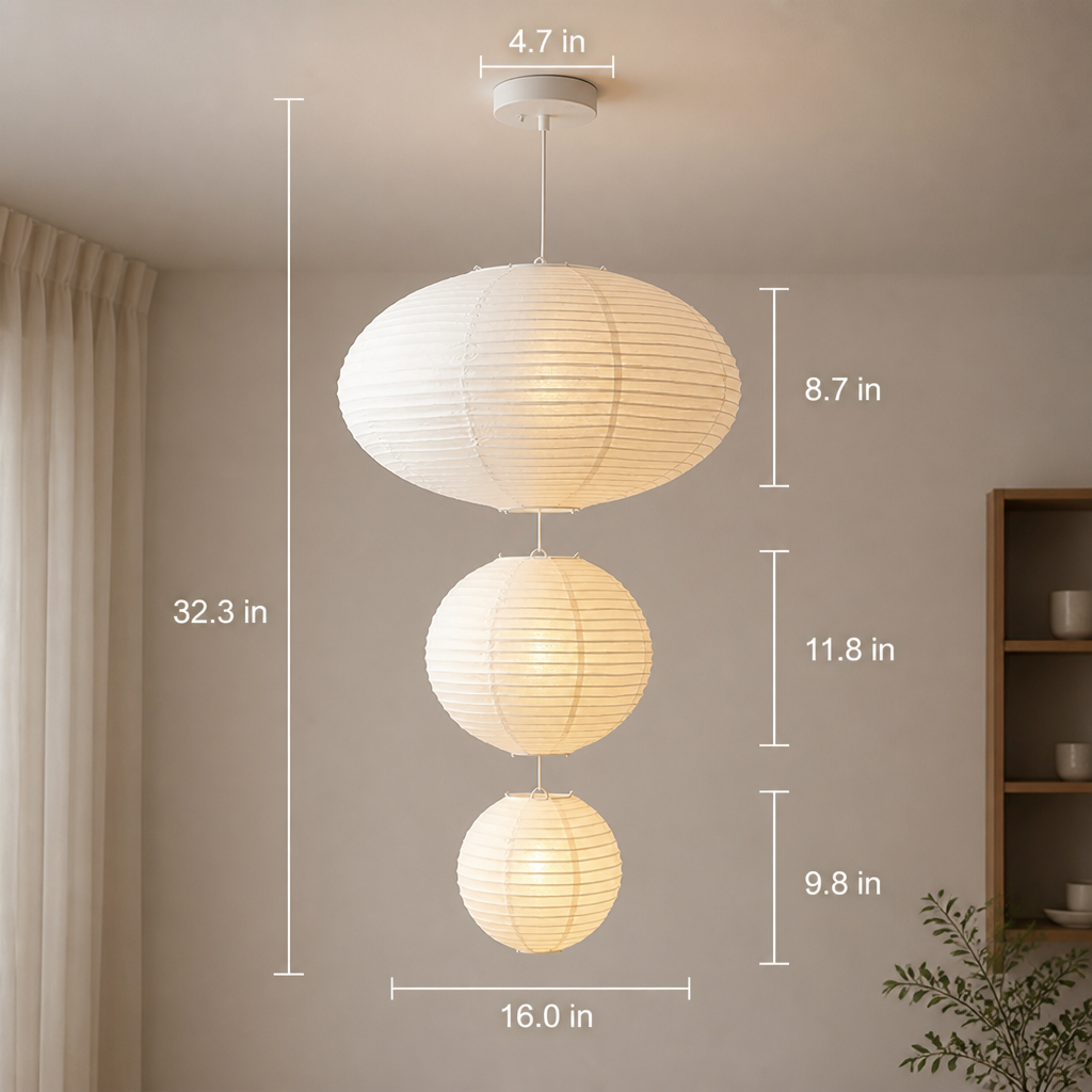 Set of 3 Japanese Rice Paper 3-Tier Pendant Lights