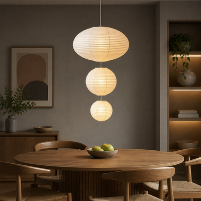 Set of 3 Japanese Rice Paper 3-Tier Pendant Lights