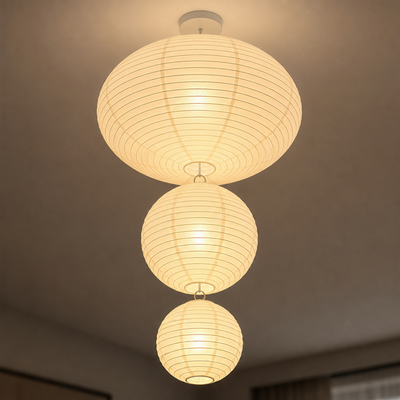 Set of 3 Japanese Rice Paper 3-Tier Pendant Lights