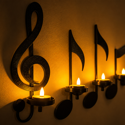 Set of 4 Black Metal Music Note Wall Sconces