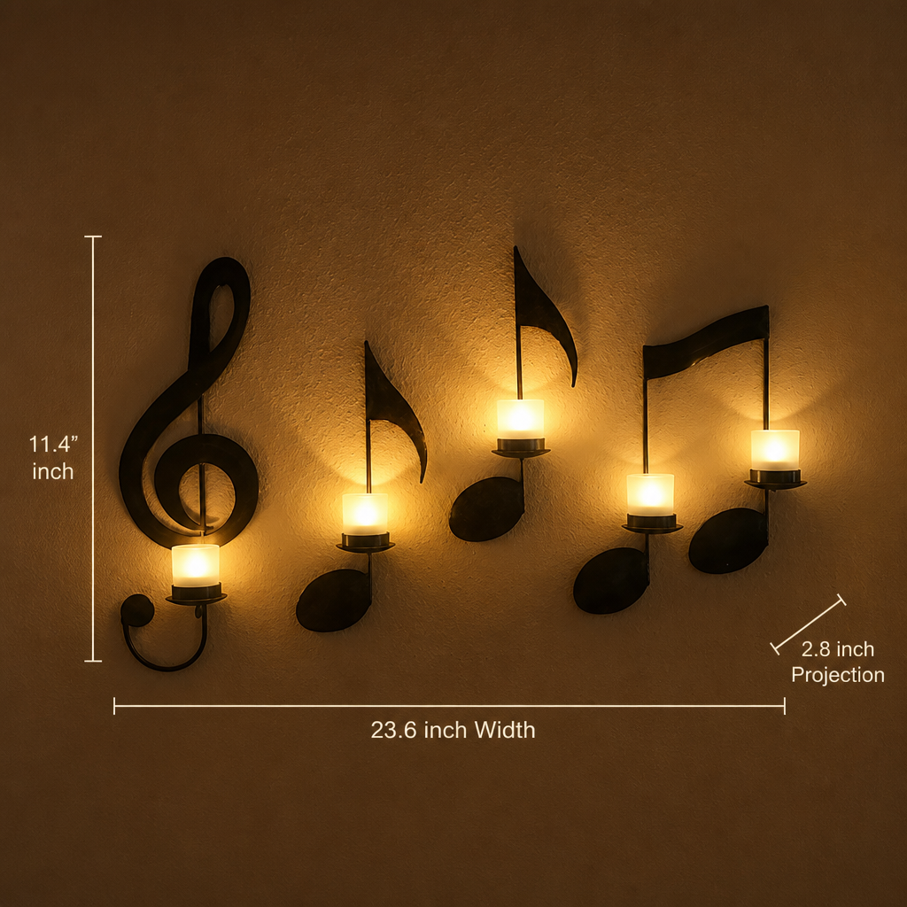 Set of 4 Black Metal Music Note Wall Sconces