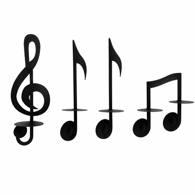Set of 4 Black Metal Music Note Wall Sconces