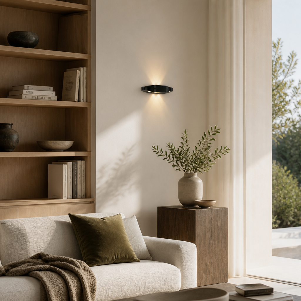 Set of 4 Minimalist Black LED Up & Down Wall Sconces