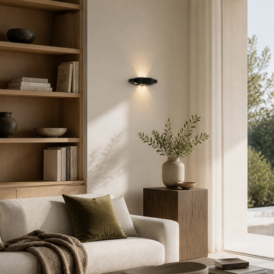 Set of 4 Minimalist Black LED Up & Down Wall Sconces