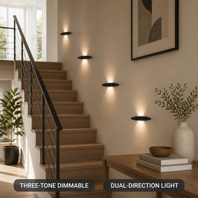 Set of 4 Minimalist Black LED Up & Down Wall Sconces