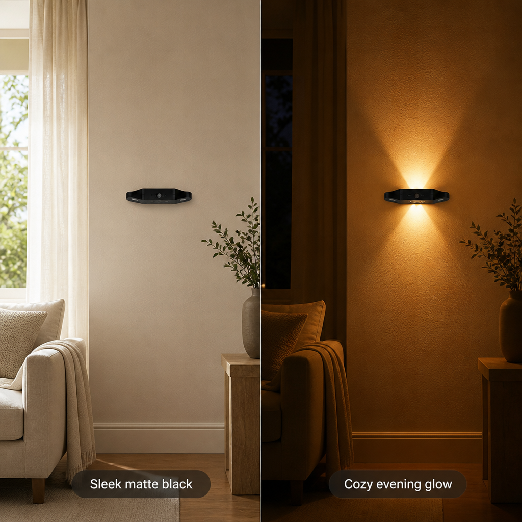 Set of 4 Minimalist Black LED Up & Down Wall Sconces
