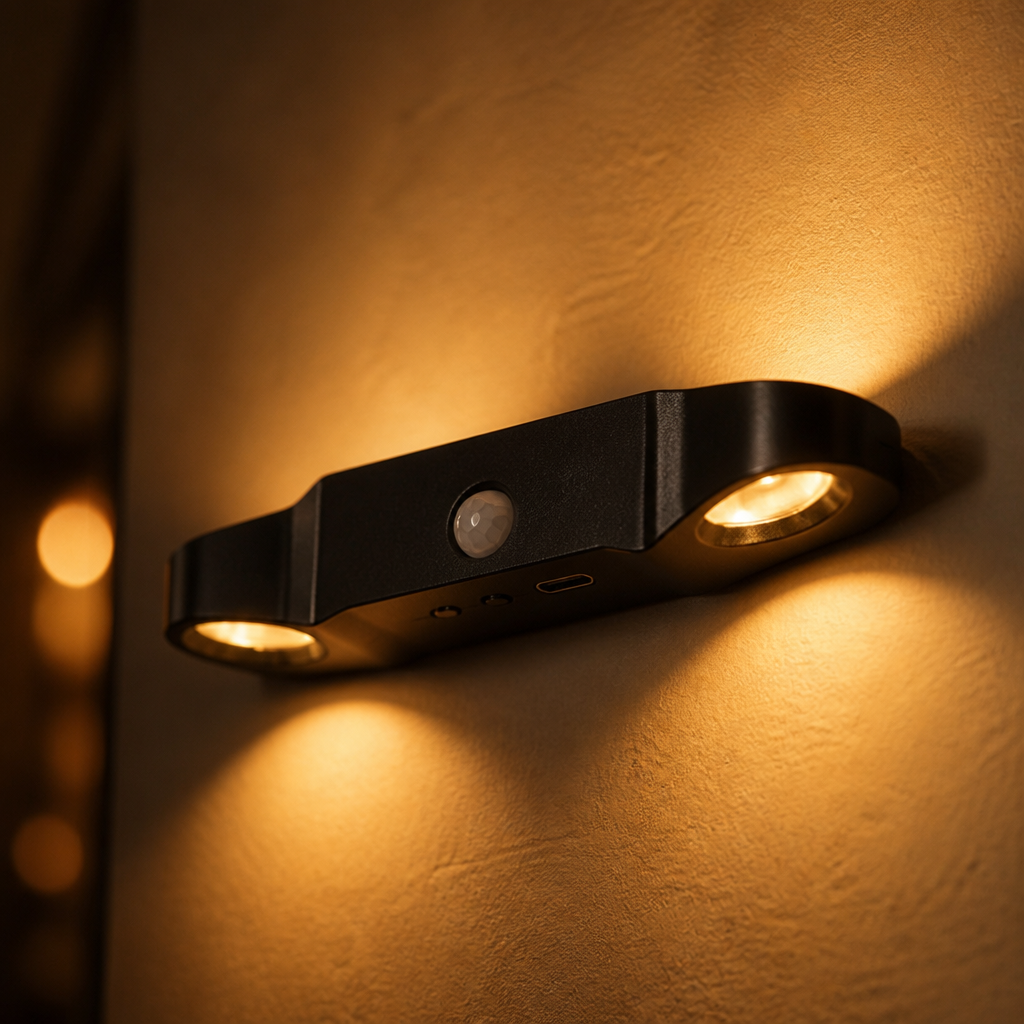 Set of 4 Minimalist Black LED Up & Down Wall Sconces