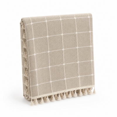Shower Curtain Checkered Woven Polyester Tassels