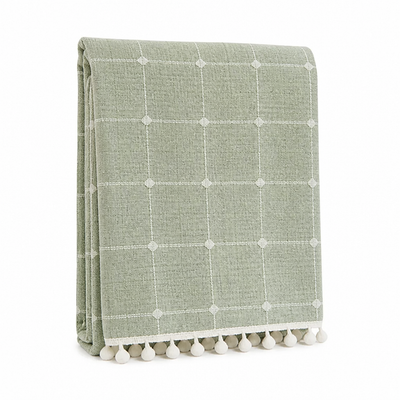 Shower Curtain Checkered Woven Polyester Tassels