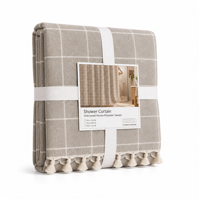 Shower Curtain Checkered Woven Polyester Tassels