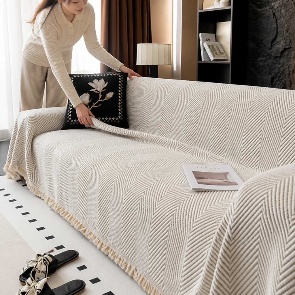 Sofa Cover Adjustable Fit Herringbone & Striped