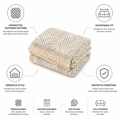 Sofa Cover Adjustable Fit Herringbone & Striped