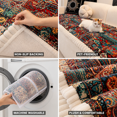 Sofa Cover Boho Jacquard Plush Microfiber Non-Slip Backing