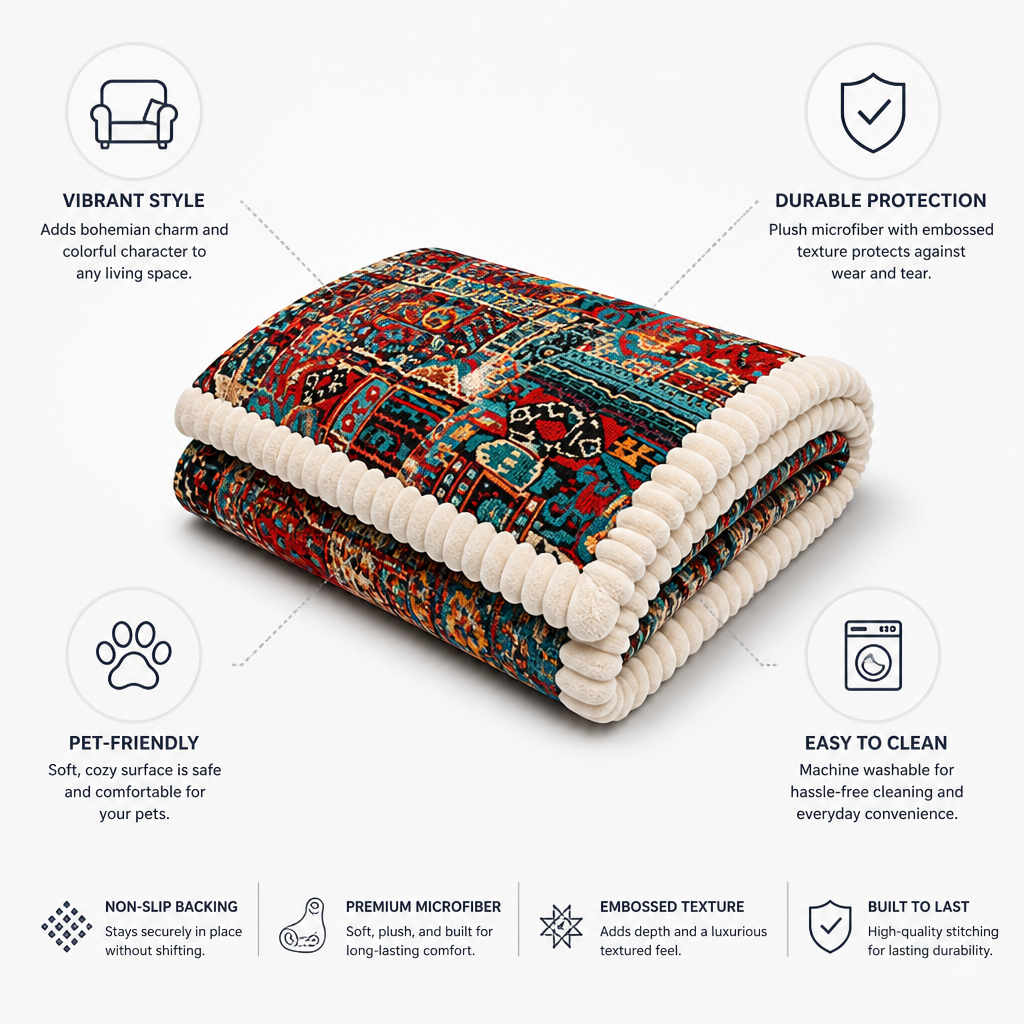 Sofa Cover Boho Jacquard Plush Microfiber Non-Slip Backing
