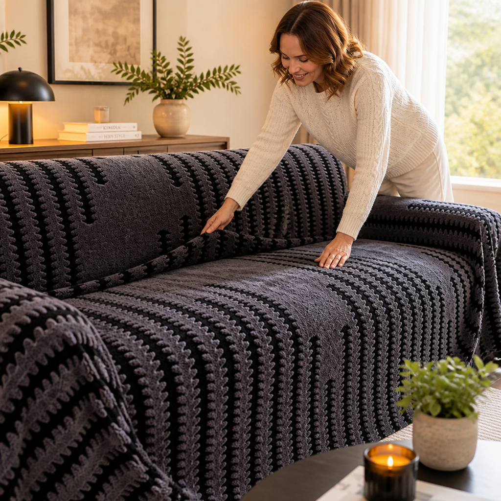 Sofa Cover Sherpa Fleece Anti-Slip Elastic Corners