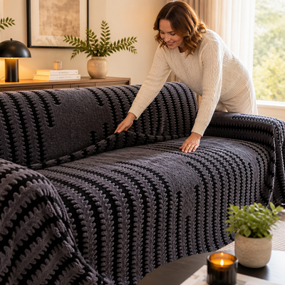 Sofa Cover Sherpa Fleece Anti-Slip Elastic Corners