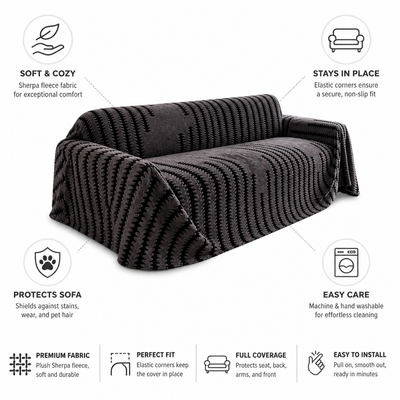 Sofa Cover Sherpa Fleece Anti-Slip Elastic Corners