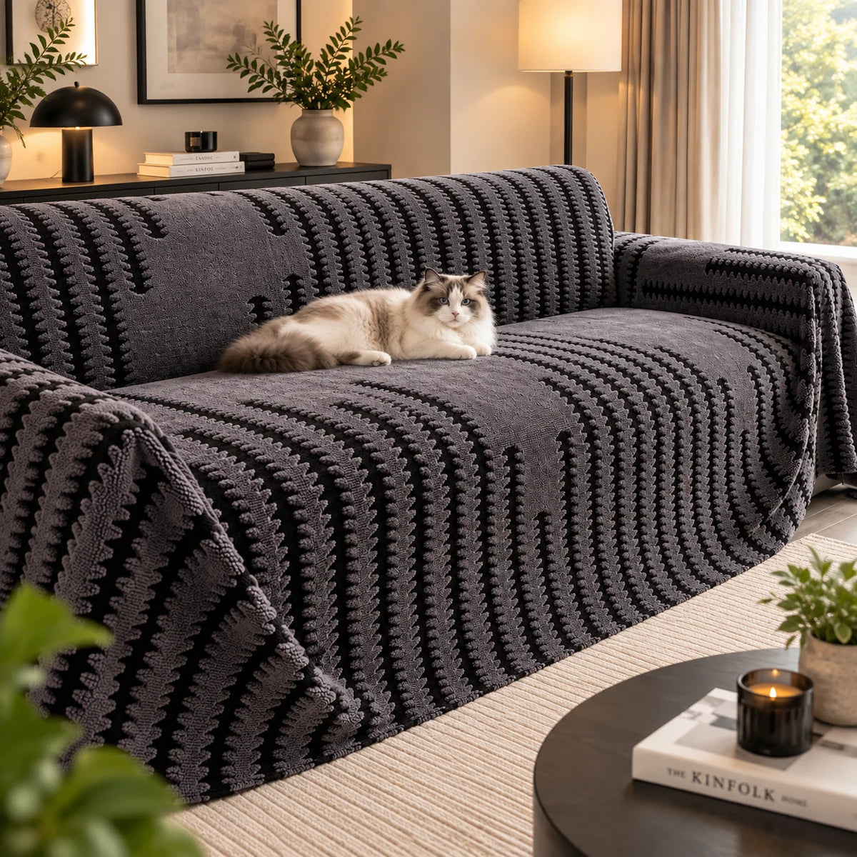 Sofa Cover Sherpa Fleece Anti-Slip Elastic Corners