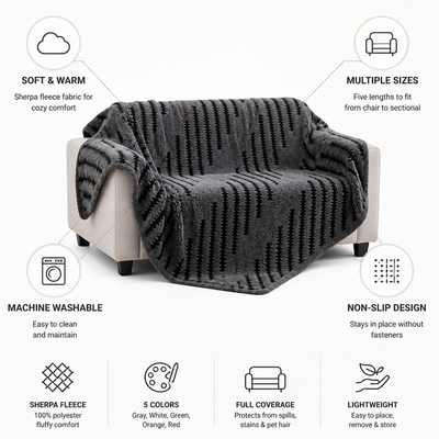Sofa Throw Sherpa Fleece Machine Washable & Non-Slip
