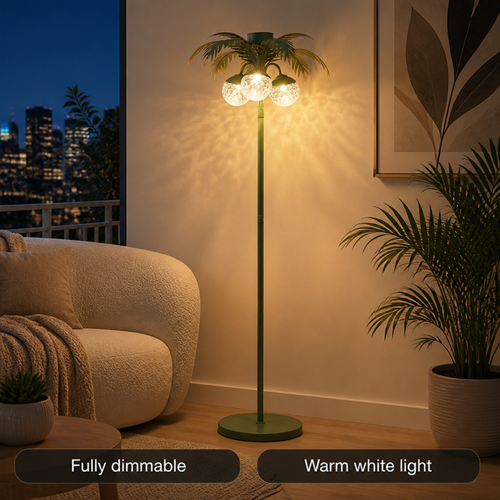 Solar Metal LED Palm Tree Floor Lamp
