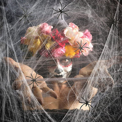 Spider Web Decoration Stretchable Fabric With Artificial Spider