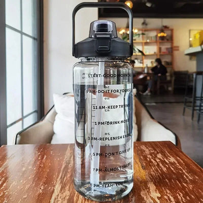Sports Water Bottle Integrated Straw & Time Markings 2L