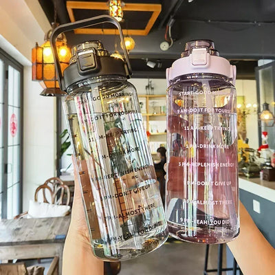 Sports Water Bottle Integrated Straw & Time Markings 2L