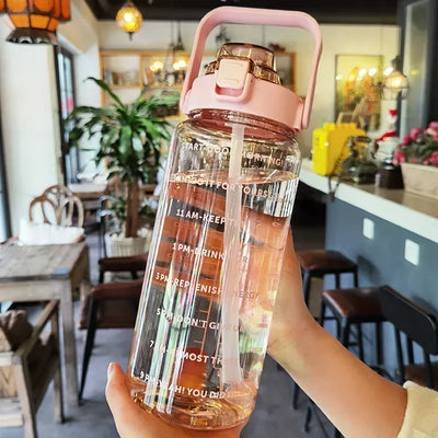 Sports Water Bottle Integrated Straw & Time Markings 2L