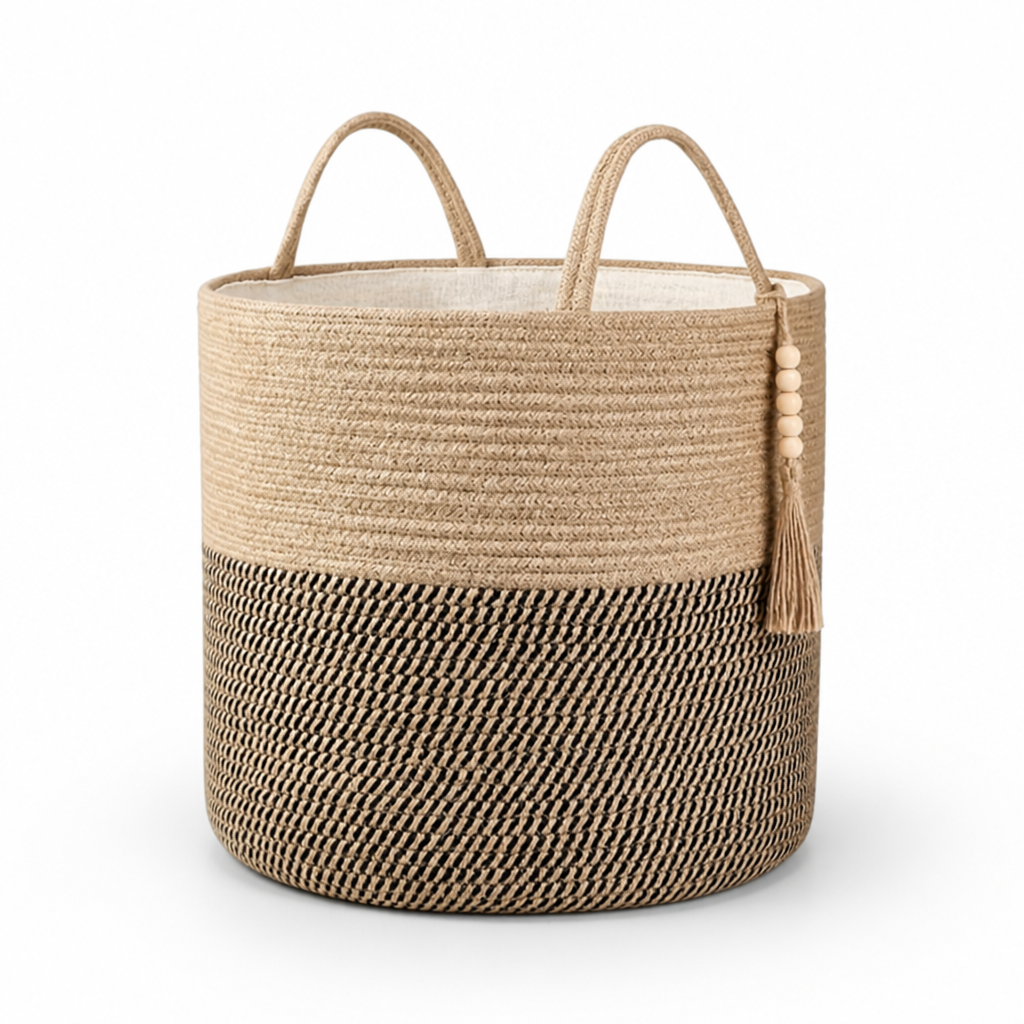 Storage Basket Handcrafted Macramé Foldable Cotton Rope Handles